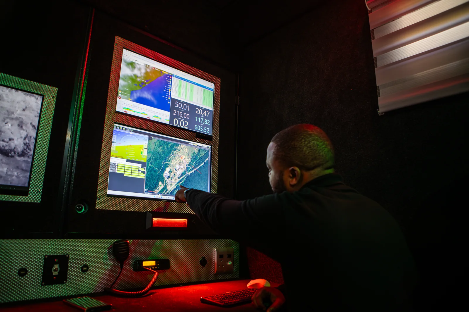 Operator at the workstations inside a mobile Command and Control installation